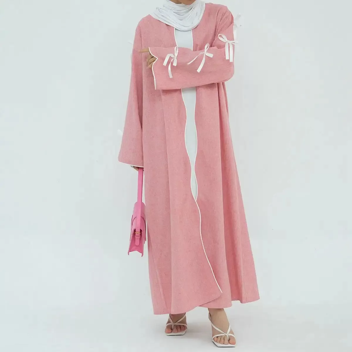 Bowknot Sleeve Muslim Women Cardigan Open Abaya Dress