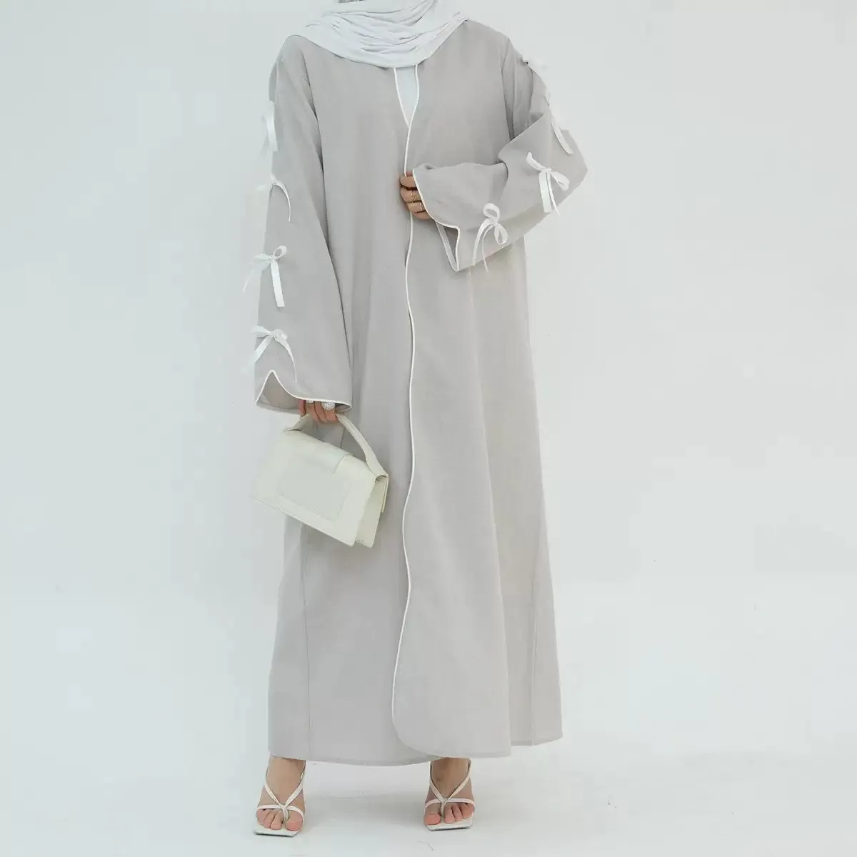 Bowknot Sleeve Muslim Women Cardigan Open Abaya Dress