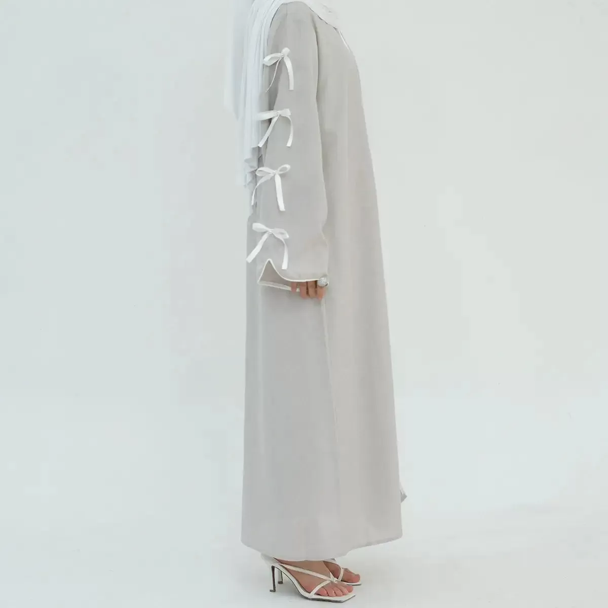 Bowknot Sleeve Muslim Women Cardigan Open Abaya Dress