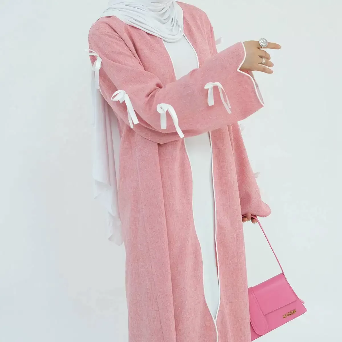 Bowknot Sleeve Muslim Women Cardigan Open Abaya Dress