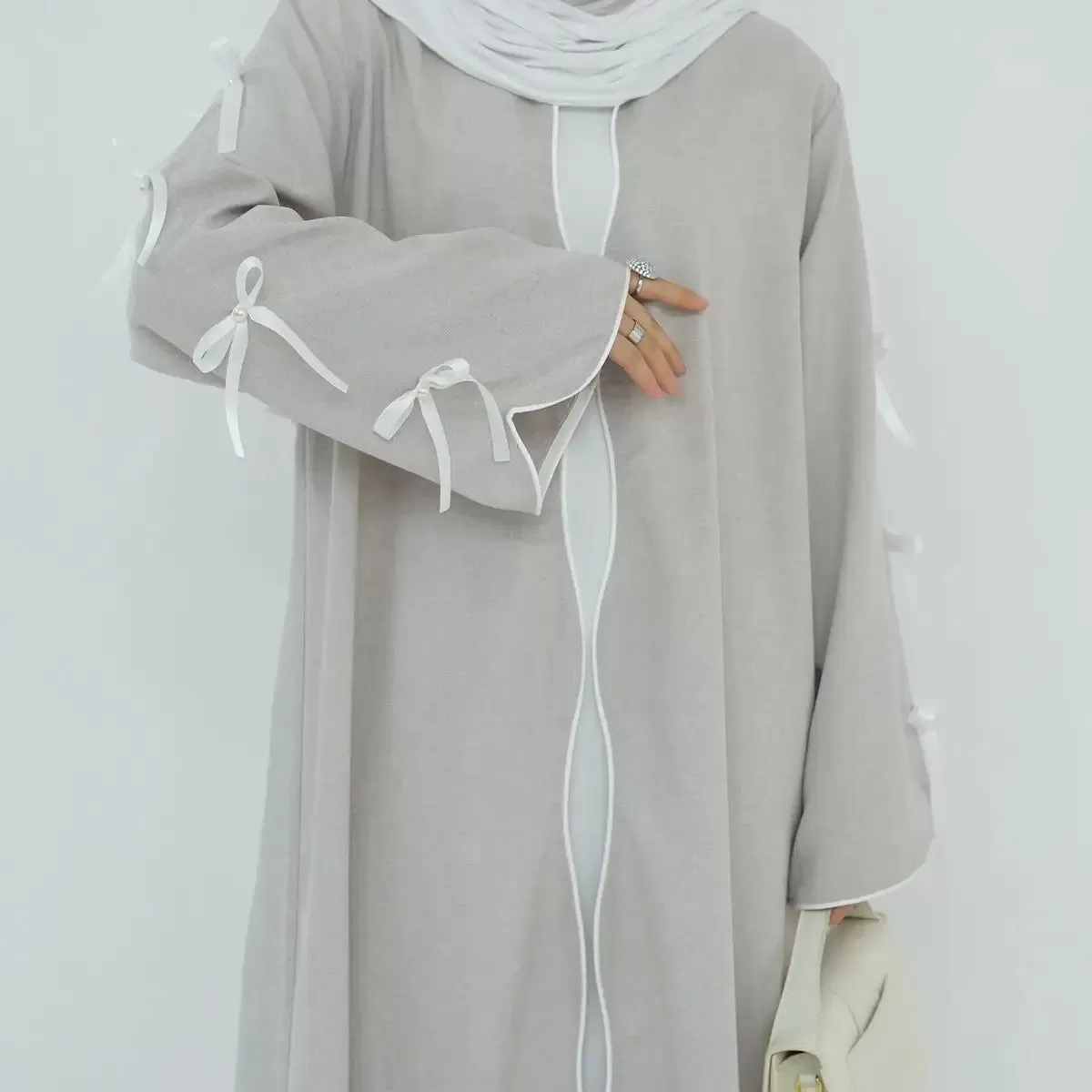 Bowknot Sleeve Muslim Women Cardigan Open Abaya Dress