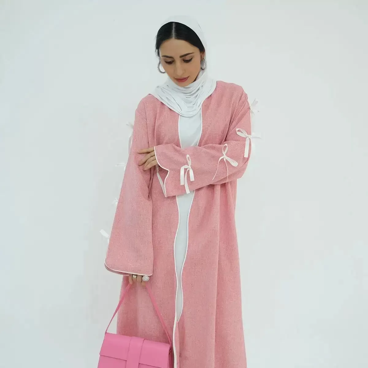 Bowknot Sleeve Muslim Women Cardigan Open Abaya Dress