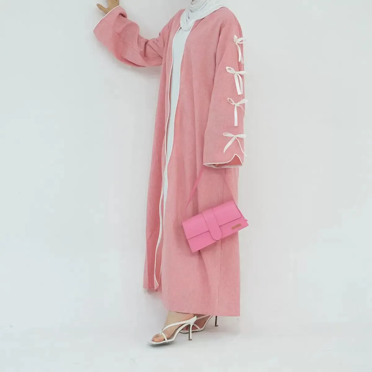 Bowknot Sleeve Muslim Women Cardigan Open Abaya Dress