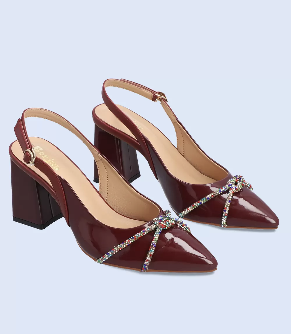 BW8172-MAROON-Women Casual Sling Backs