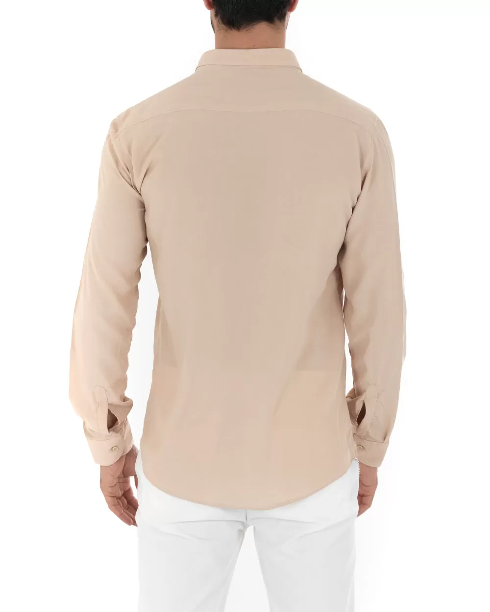 Camicia Uomo Con Colletto Manica Lunga Viscosa Morbida Comoda Beige GIOSAL-C2326A