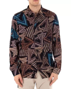 Camicia Uomo Con Colletto Manica Lunga Viscosa Morbida Fantasia Geometrica GIOSAL-C2349A