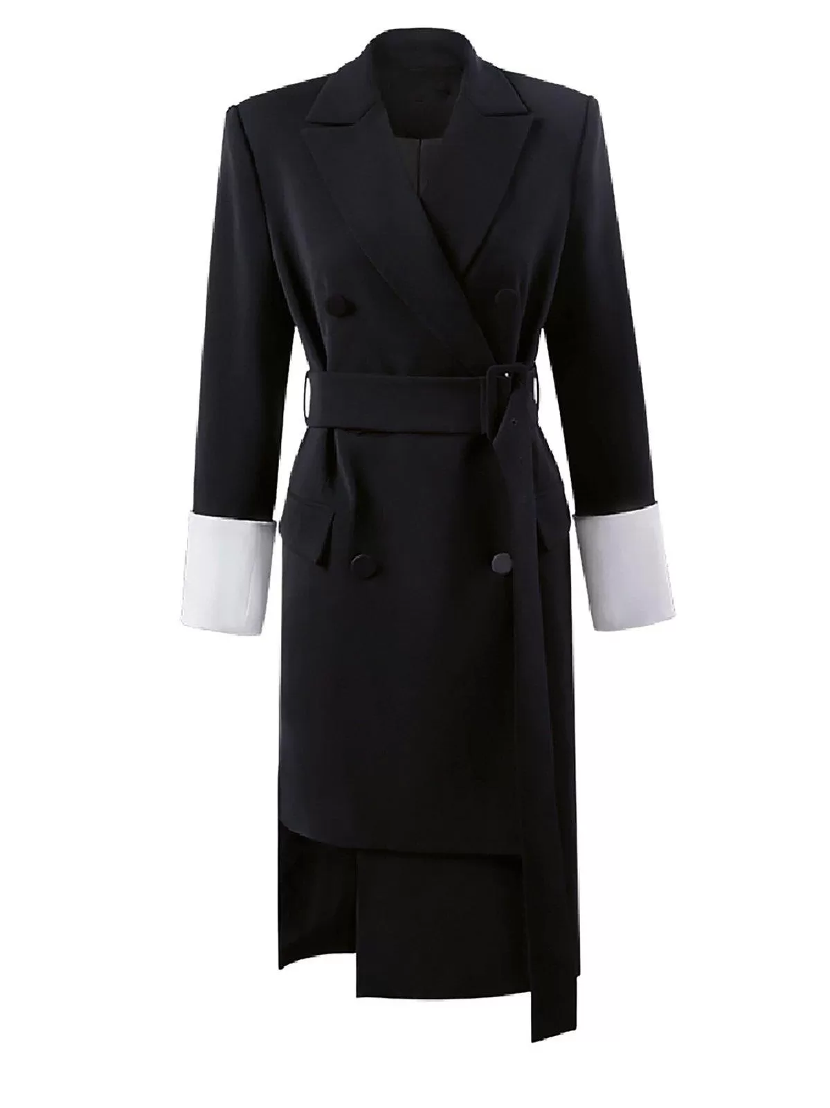 Candice Black Double Breasted High Low Blazer Coat