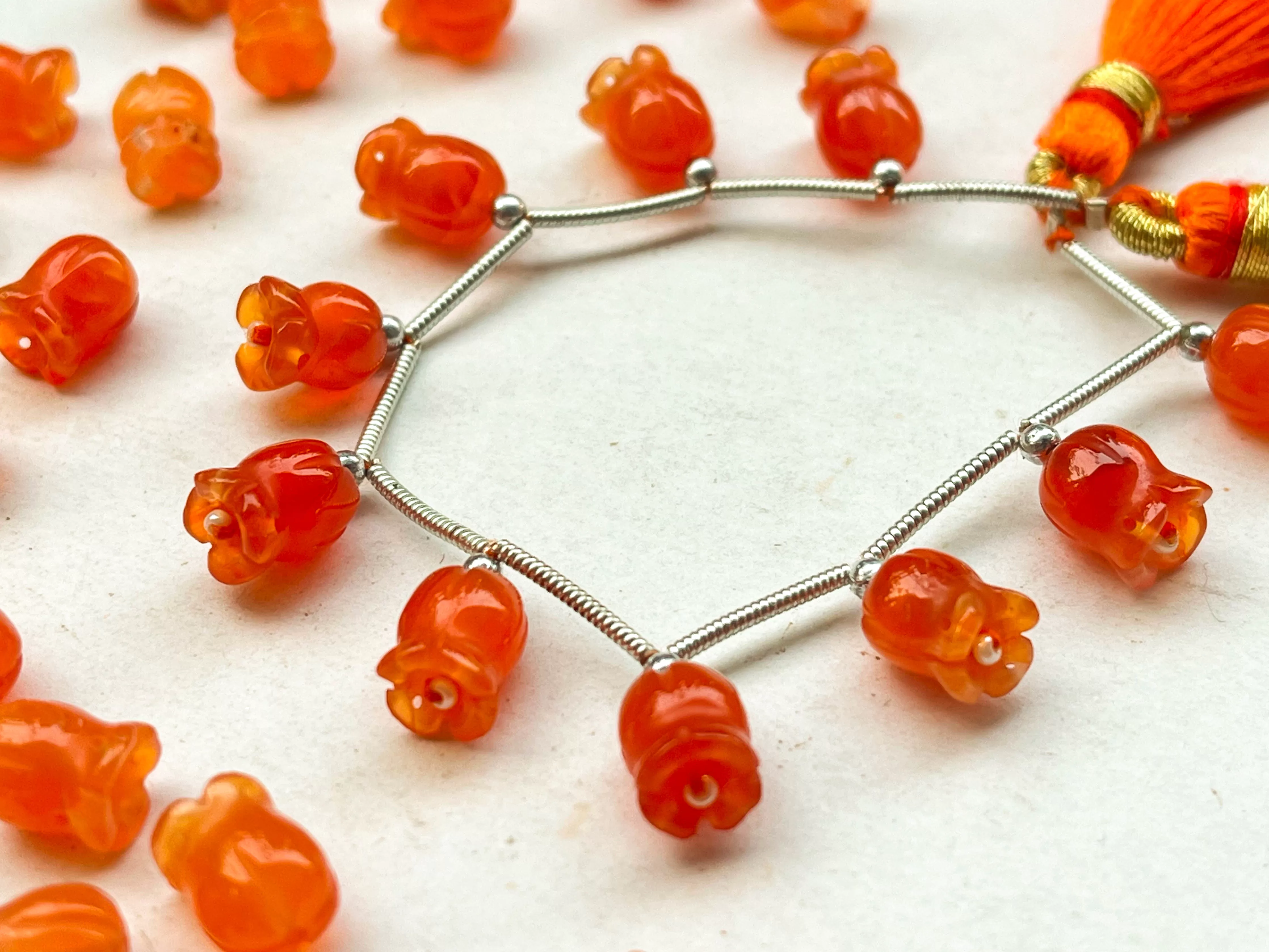 Carnelian flower carving Lily of the valley shape beads