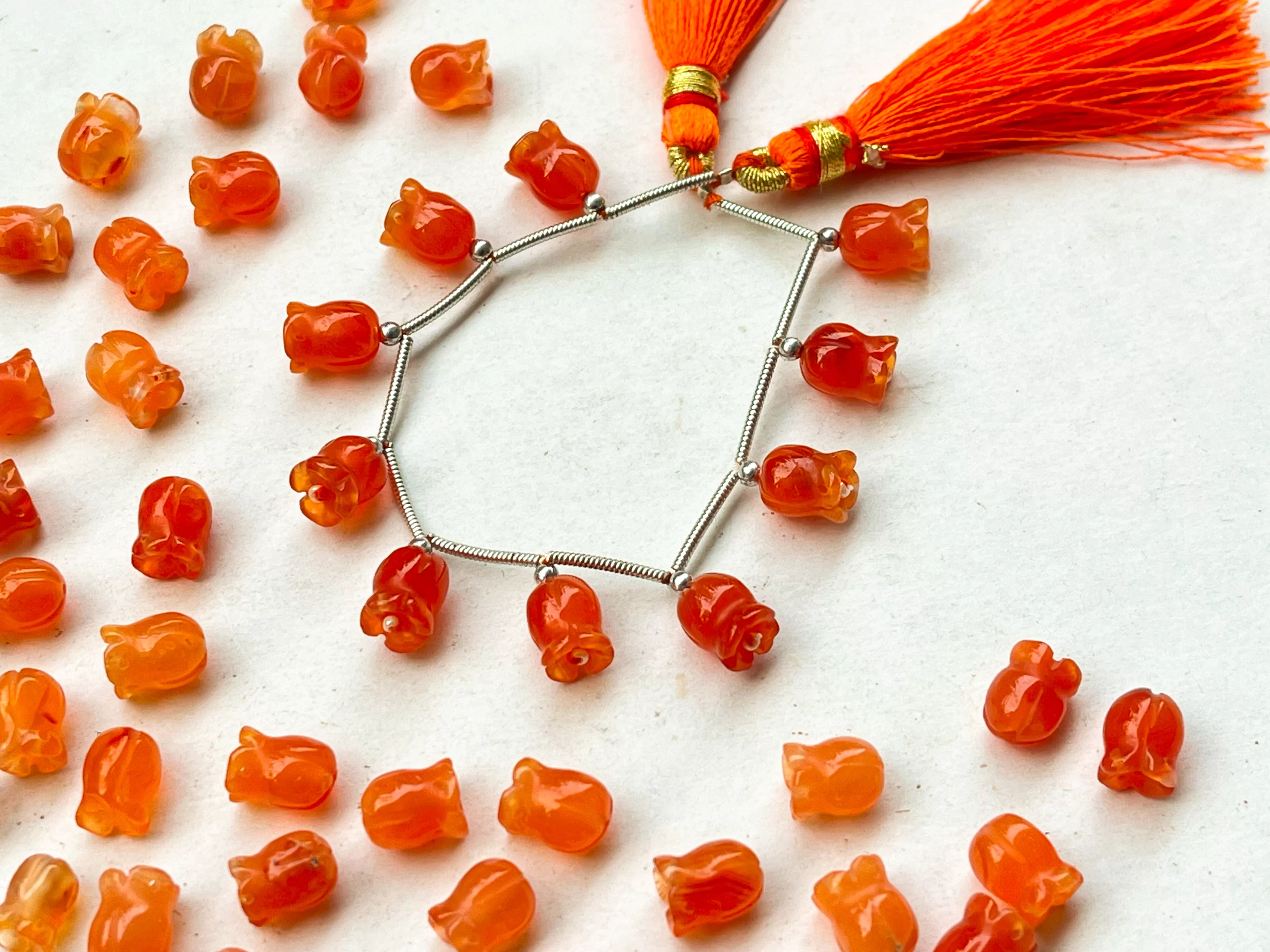 Carnelian flower carving Lily of the valley shape beads