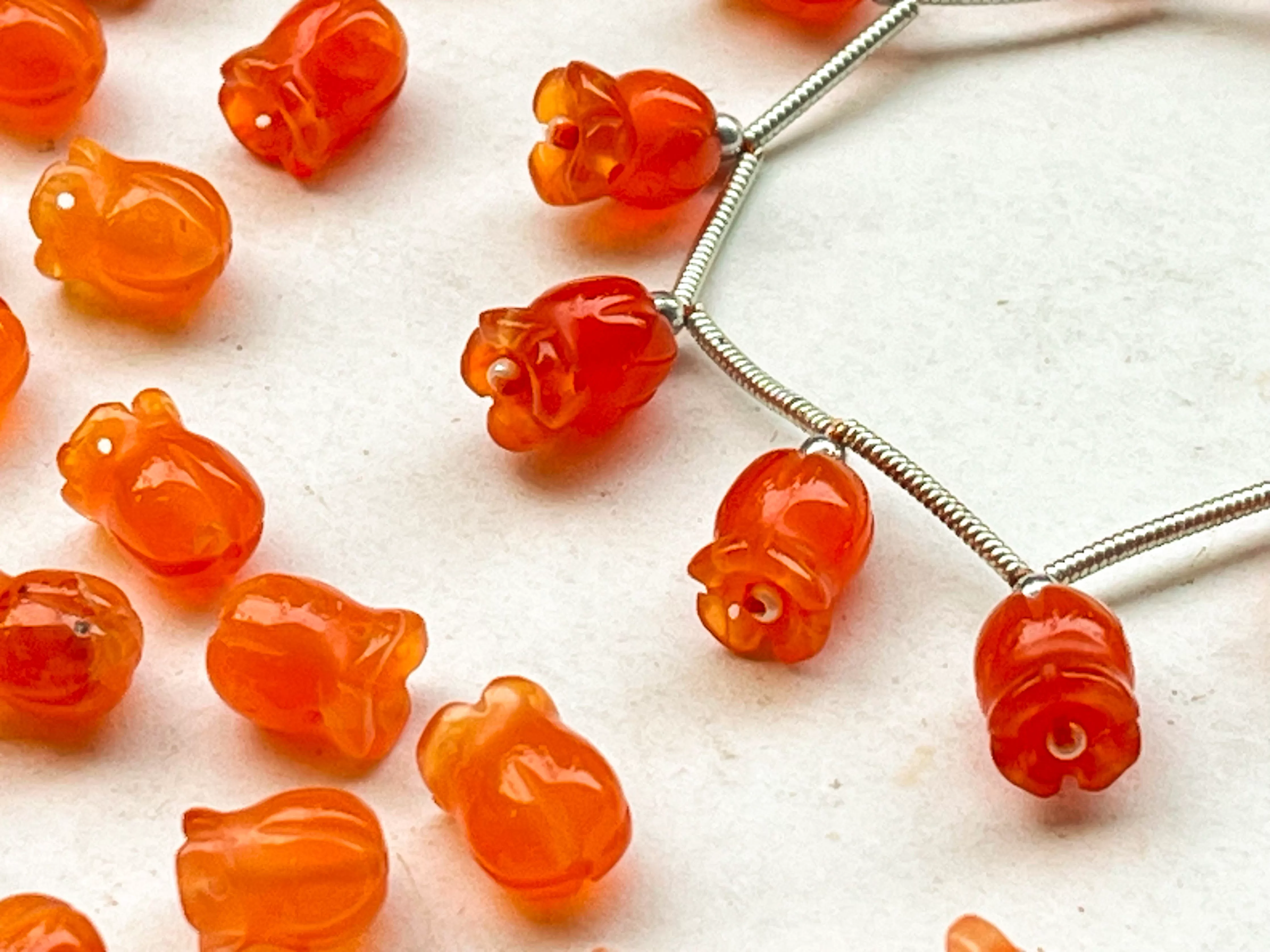 Carnelian flower carving Lily of the valley shape beads