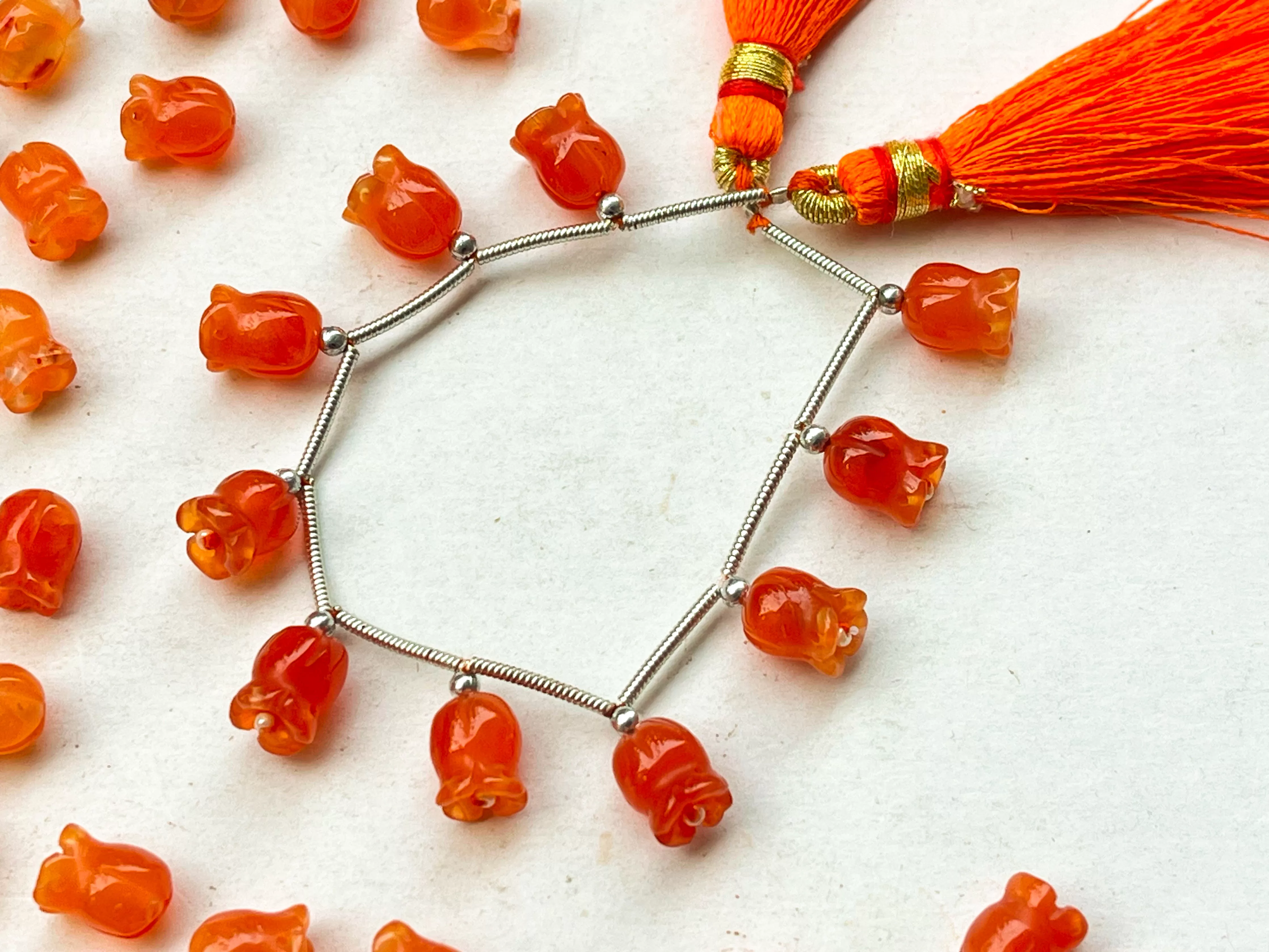 Carnelian flower carving Lily of the valley shape beads