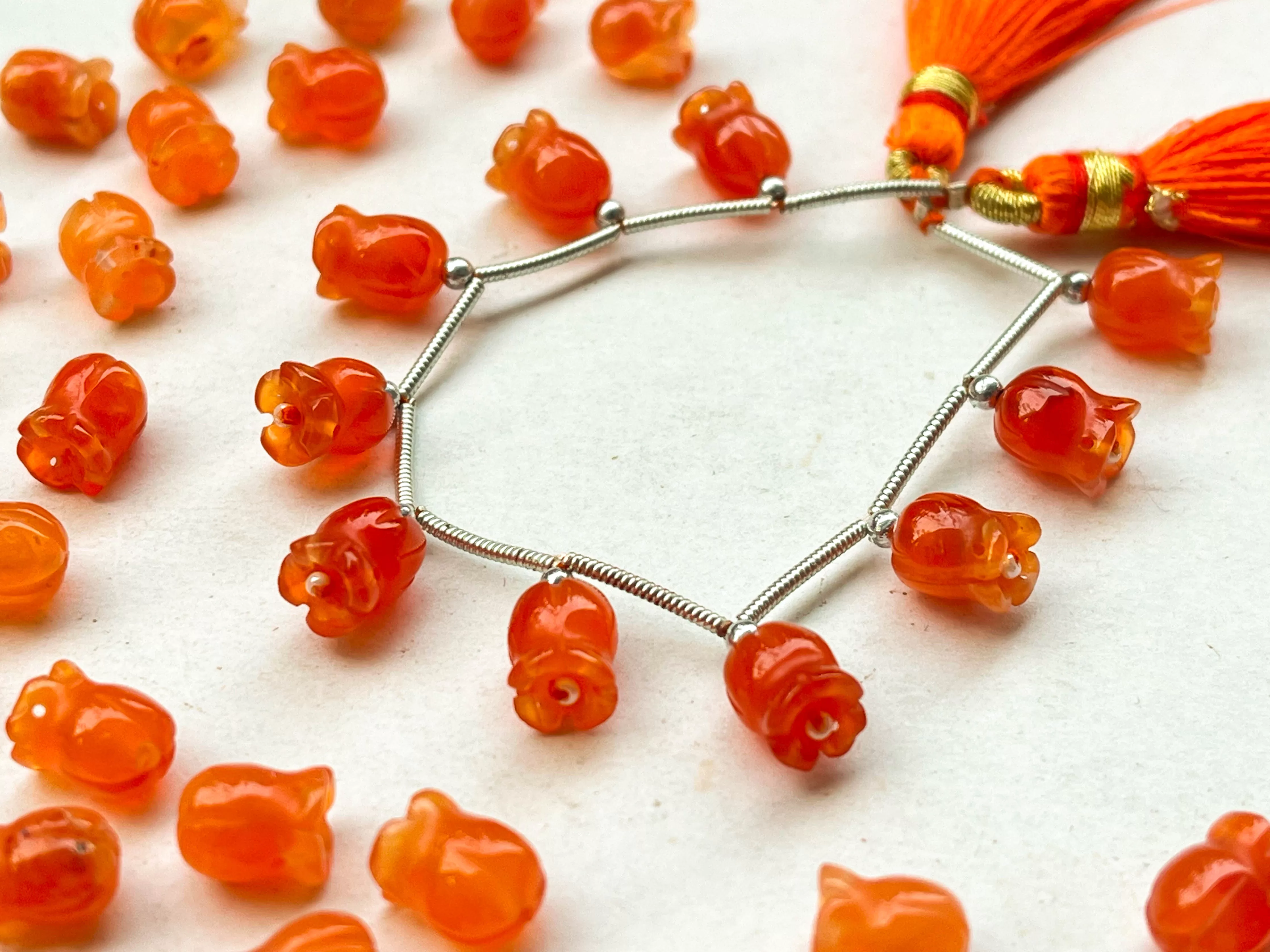 Carnelian flower carving Lily of the valley shape beads