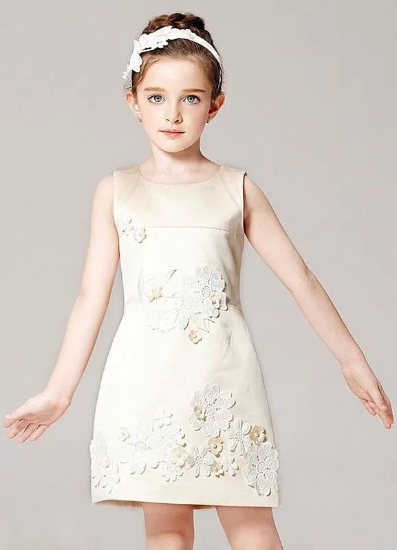 Champagne A-line Flower Girl Applique Beaded Outfit Kids Formal Dress With Jacket