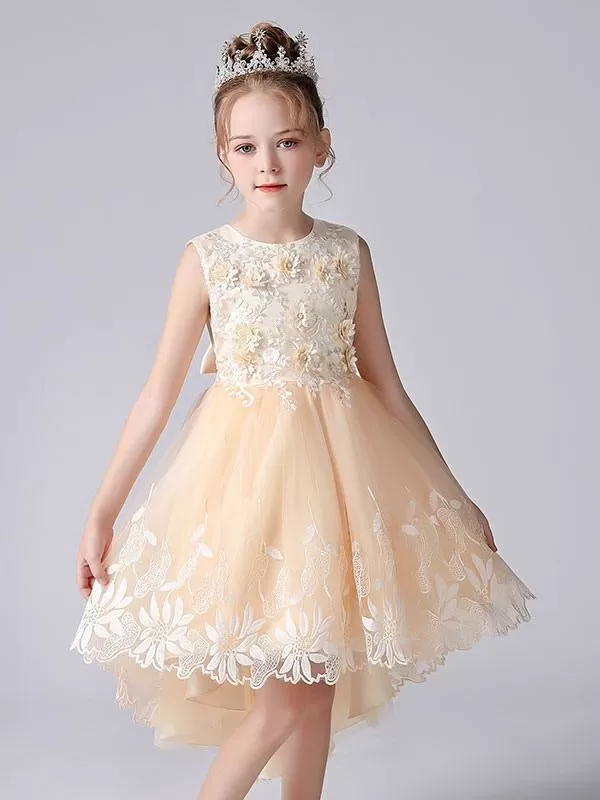 Champagne Color Flower Girl Dresses Sleeveless Flowers Kids Princess Dress