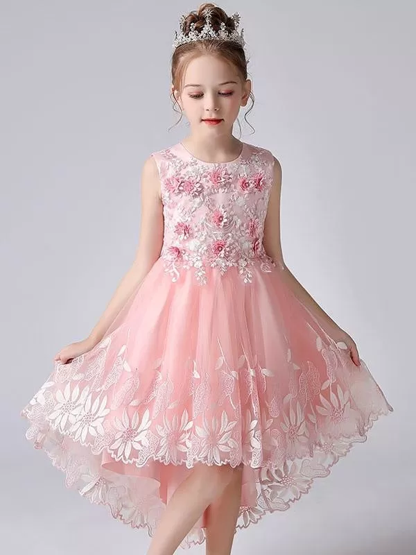 Champagne Color Flower Girl Dresses Sleeveless Flowers Kids Princess Dress