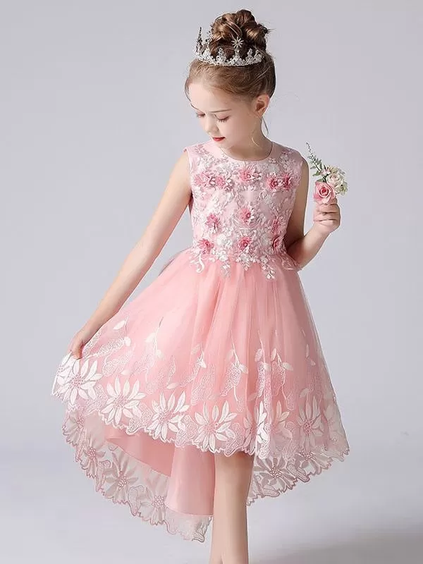 Champagne Color Flower Girl Dresses Sleeveless Flowers Kids Princess Dress