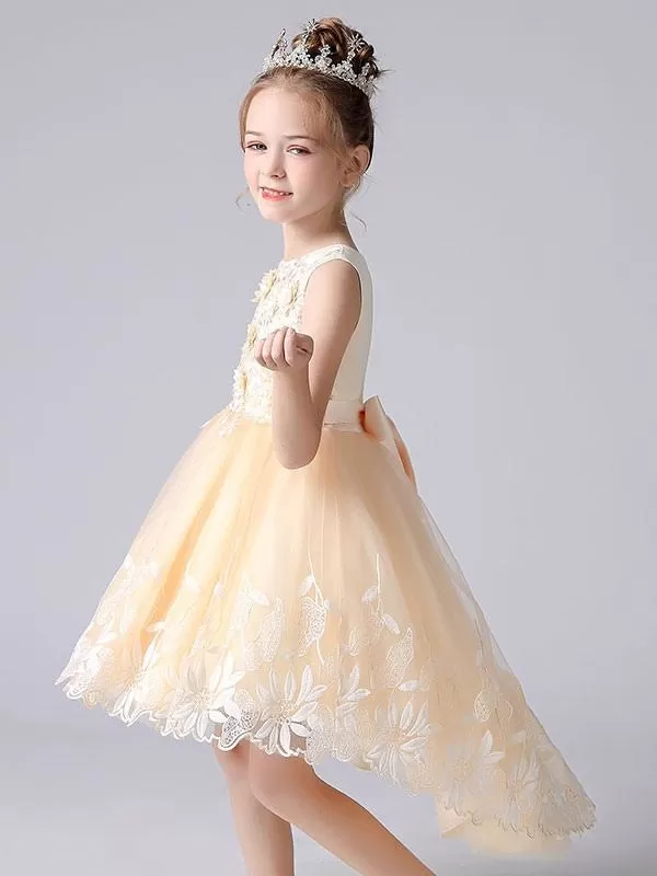 Champagne Color Flower Girl Dresses Sleeveless Flowers Kids Princess Dress