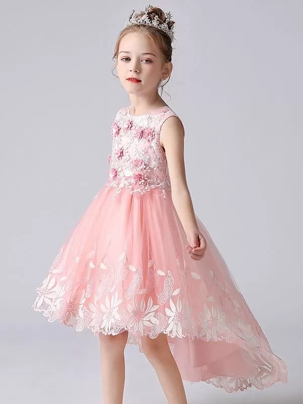 Champagne Color Flower Girl Dresses Sleeveless Flowers Kids Princess Dress