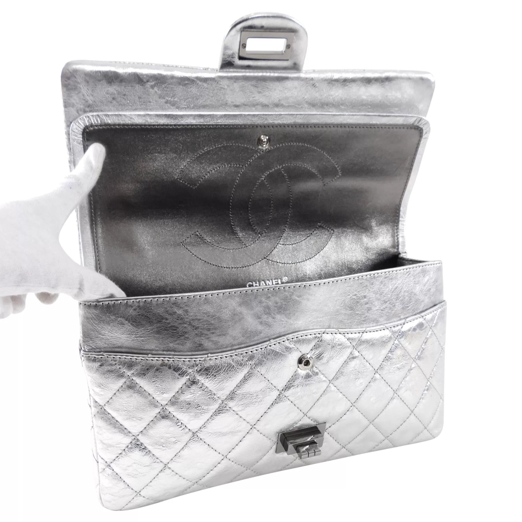 Chanel 2.55 Reissue 227 Jumbo Silver Aged Calfskin Flap Bag