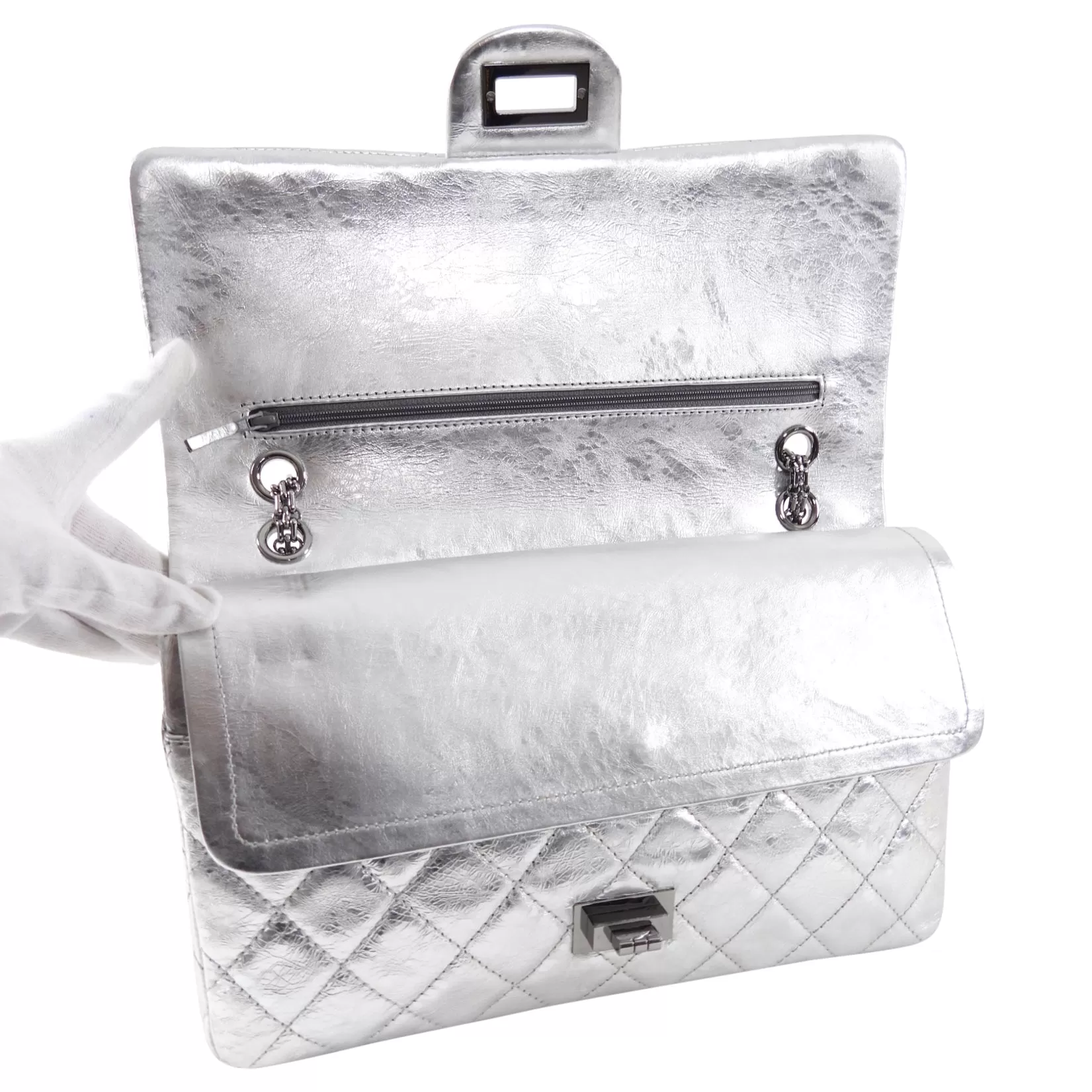 Chanel 2.55 Reissue 227 Jumbo Silver Aged Calfskin Flap Bag