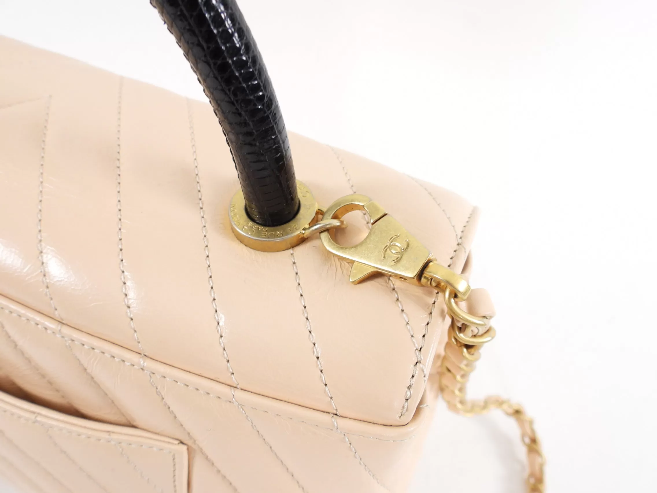 Chanel Nude Chevron Aged Leather and Exotic Top Handle Flap Bag