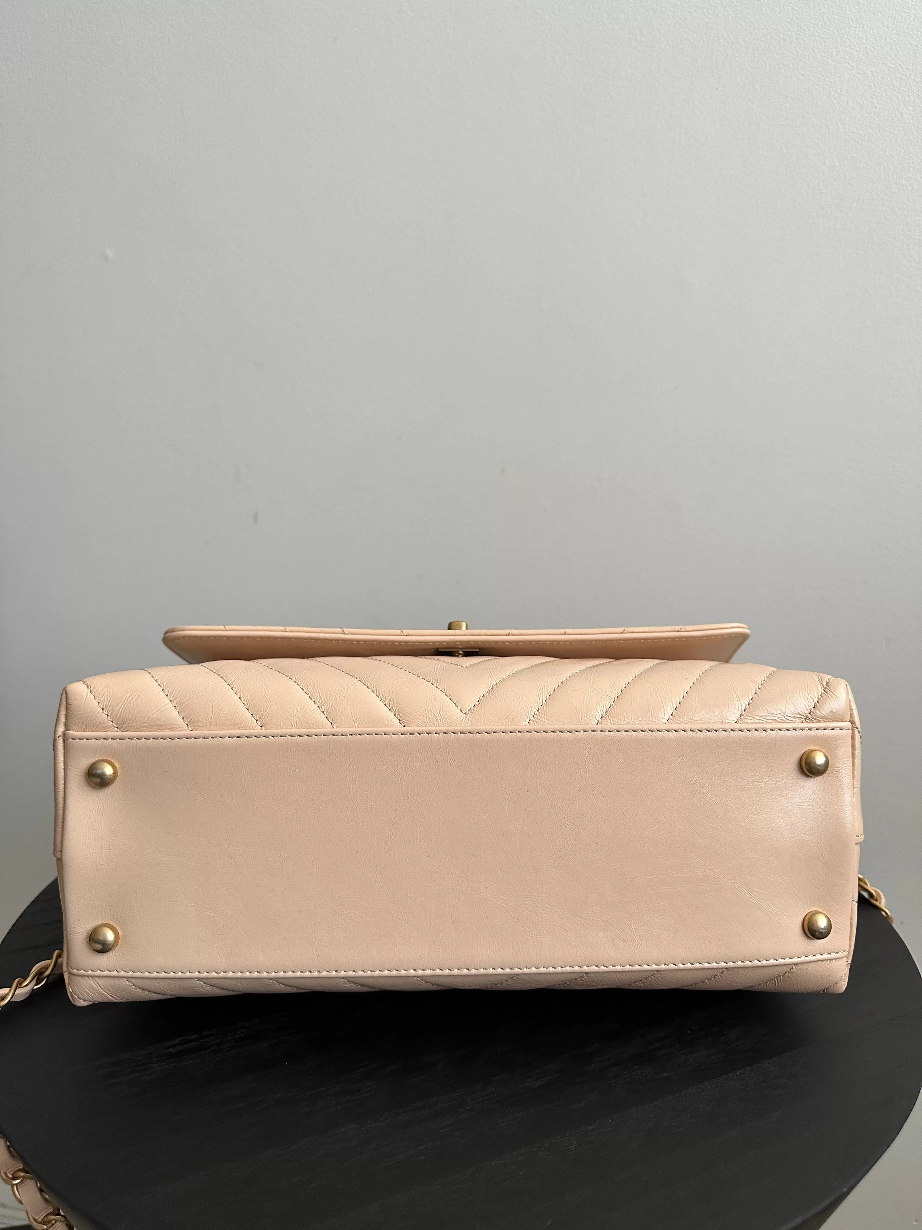 Chanel Nude Chevron Aged Leather and Exotic Top Handle Flap Bag