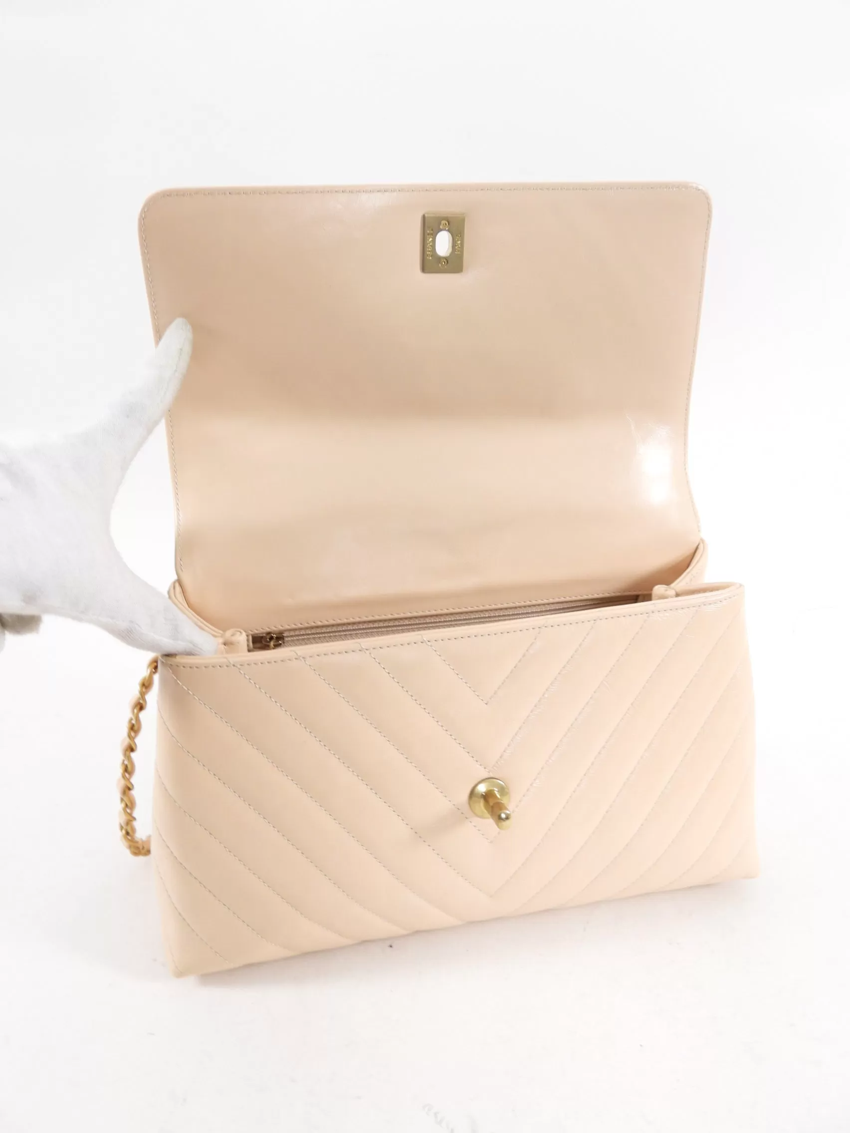 Chanel Nude Chevron Aged Leather and Exotic Top Handle Flap Bag