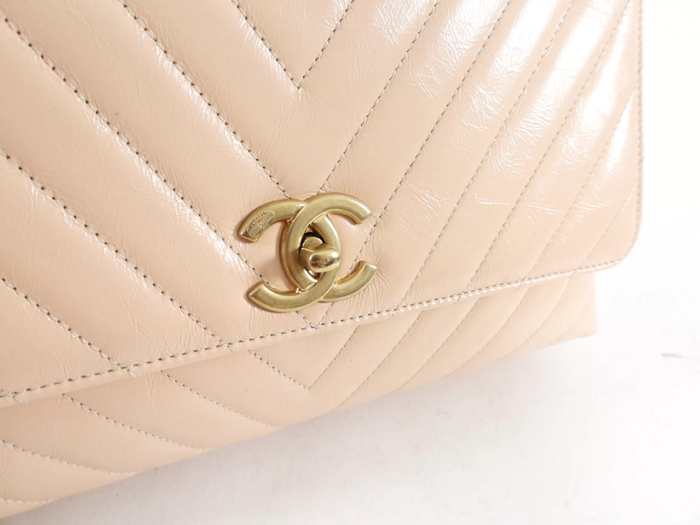 Chanel Nude Chevron Aged Leather and Exotic Top Handle Flap Bag