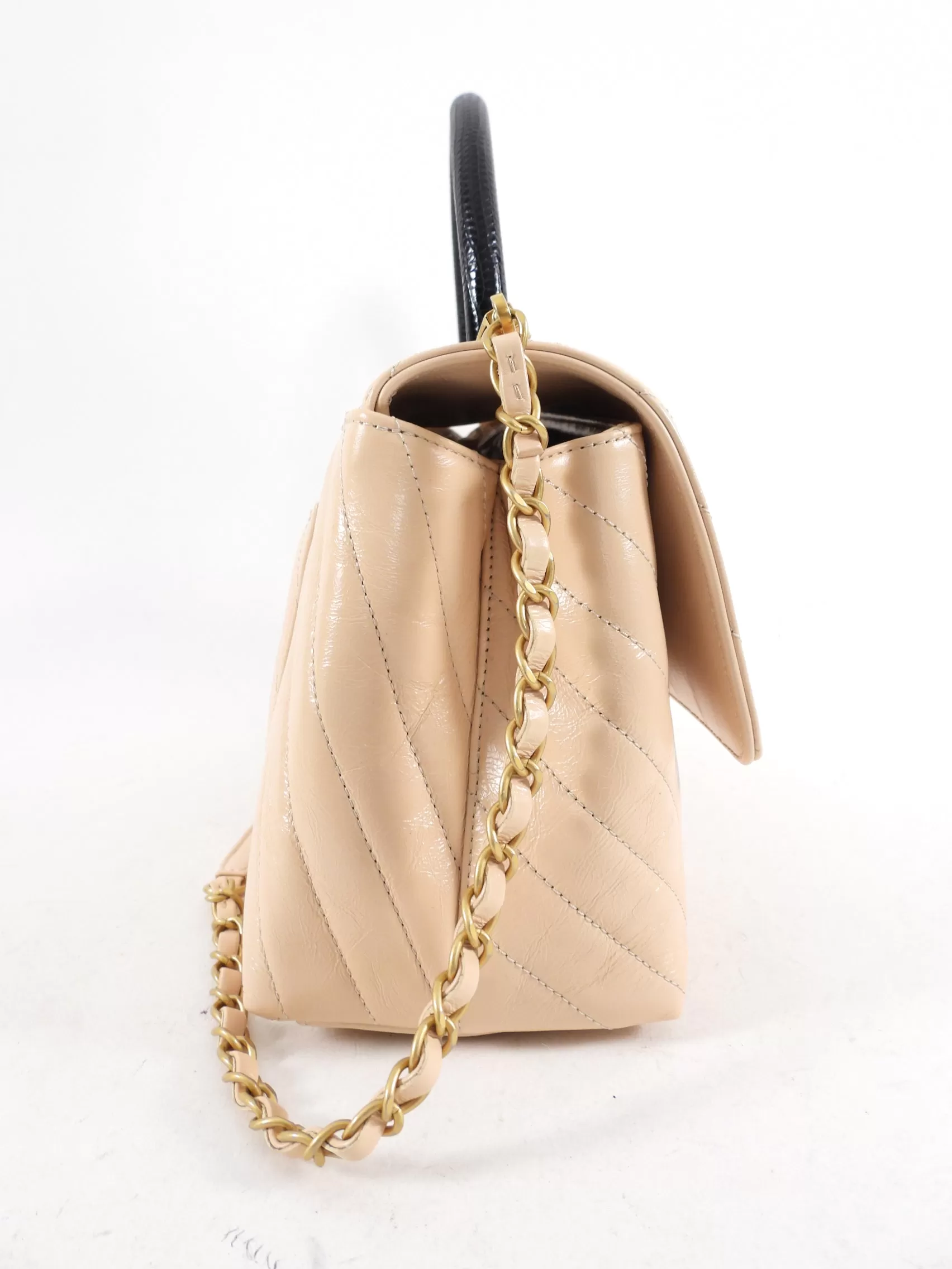 Chanel Nude Chevron Aged Leather and Exotic Top Handle Flap Bag