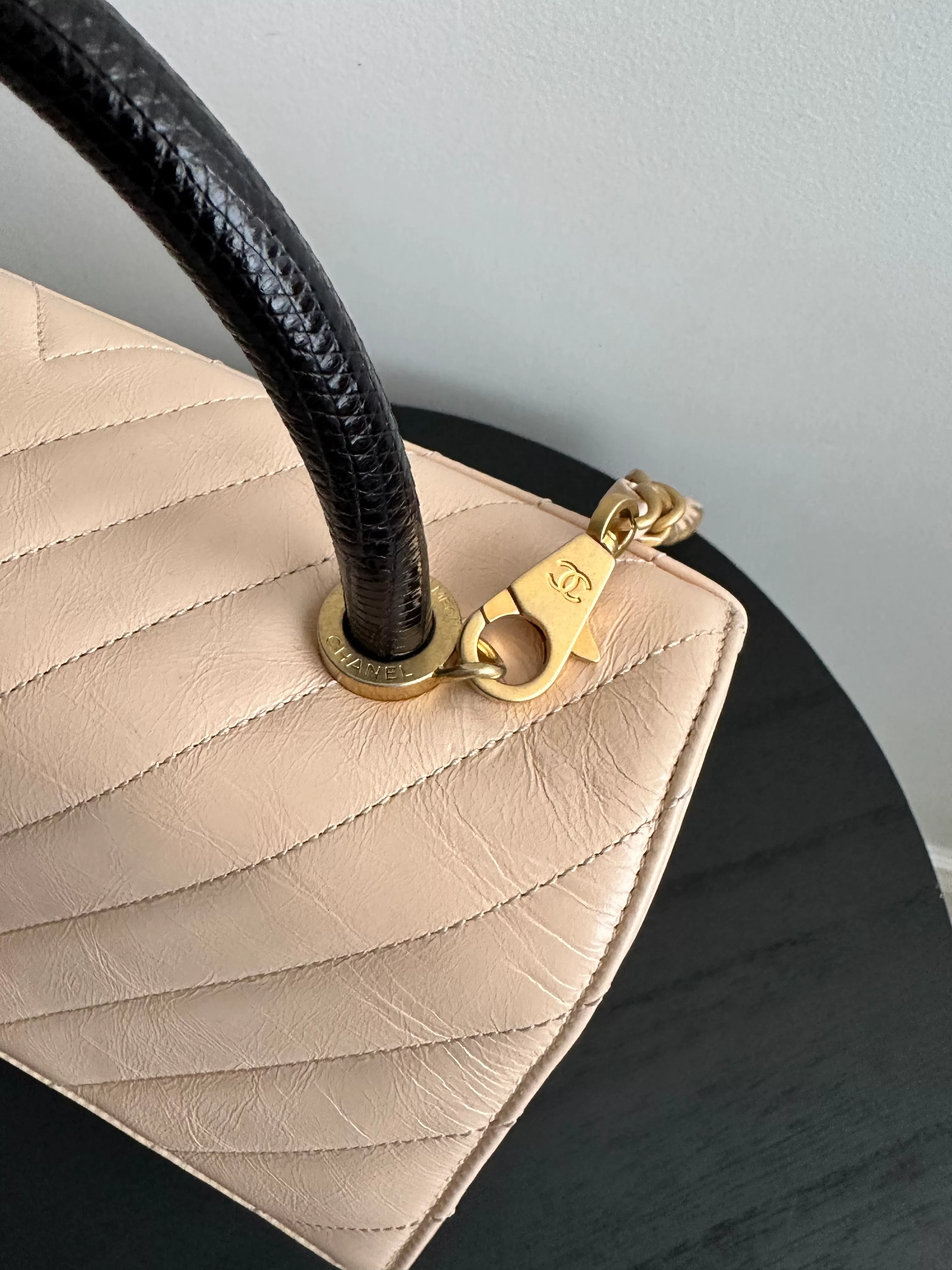 Chanel Nude Chevron Aged Leather and Exotic Top Handle Flap Bag