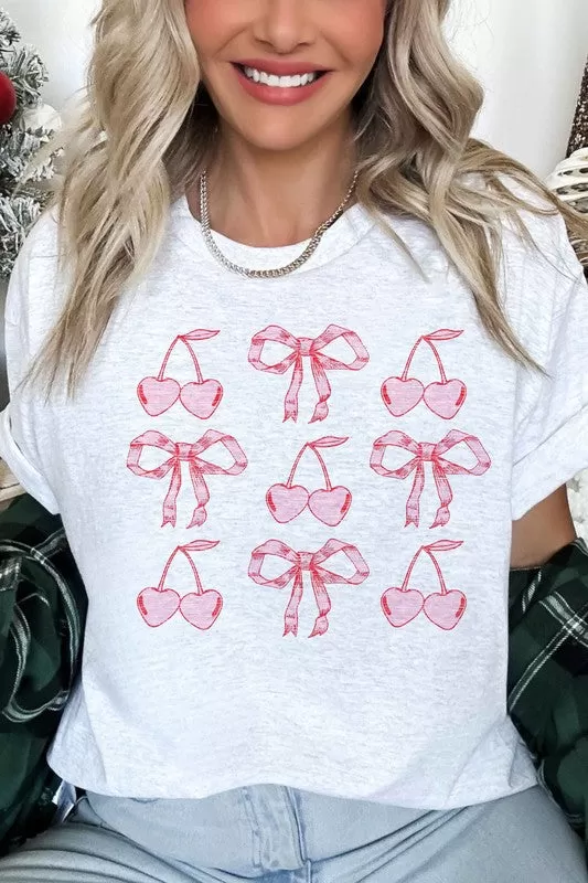 CHERRY RIBBON BOW VALENTINES OVERSIZED GRAPHIC TEE