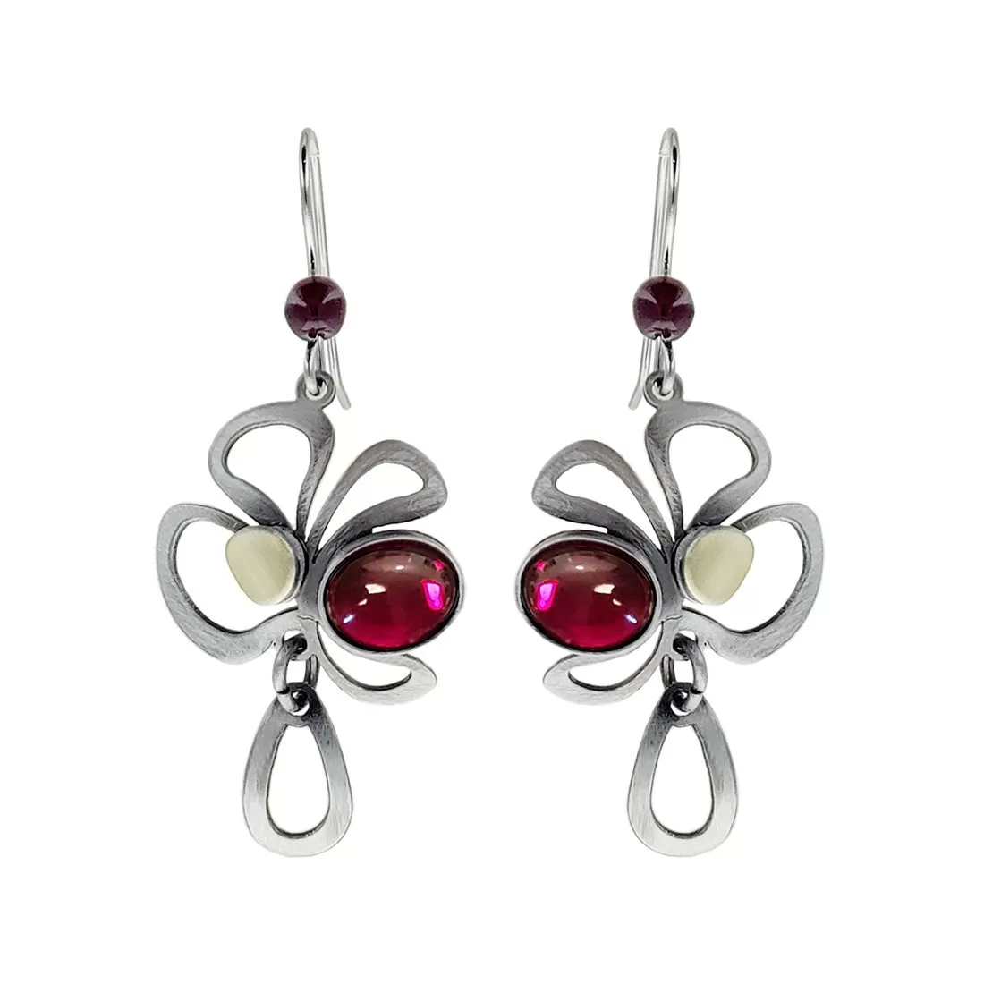 Christophe Poly Silver Red Flower Blossom Earrings