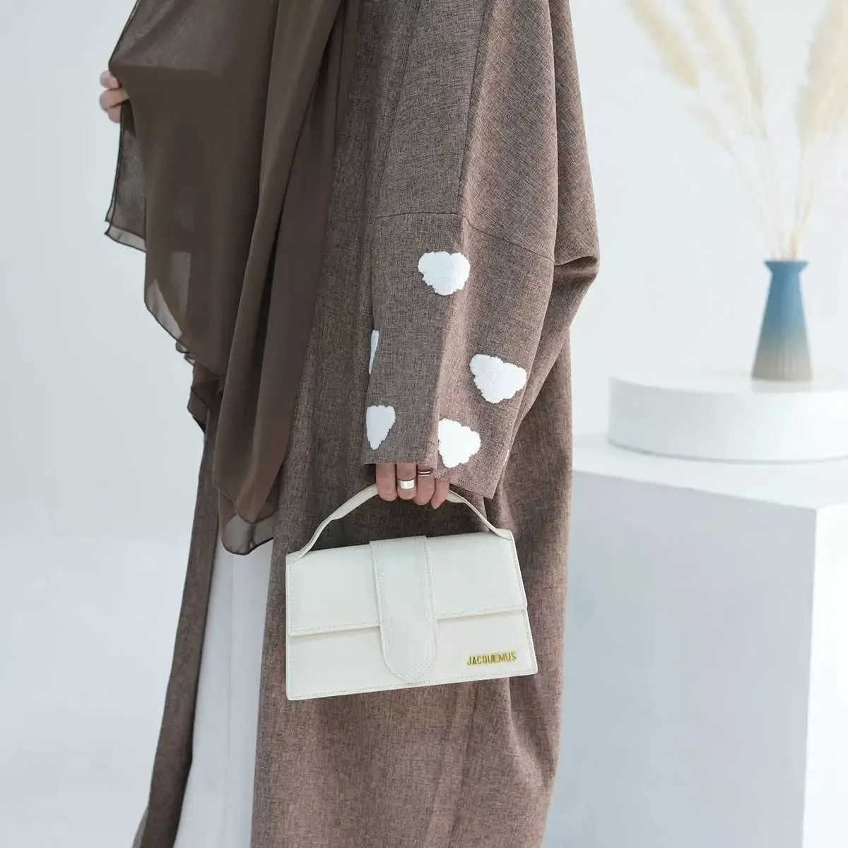 Cloud Embroidery Cardigan Open Abaya Dress