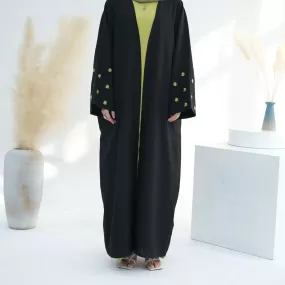 Clover Embroidery Cardigan Open Abaya Dress