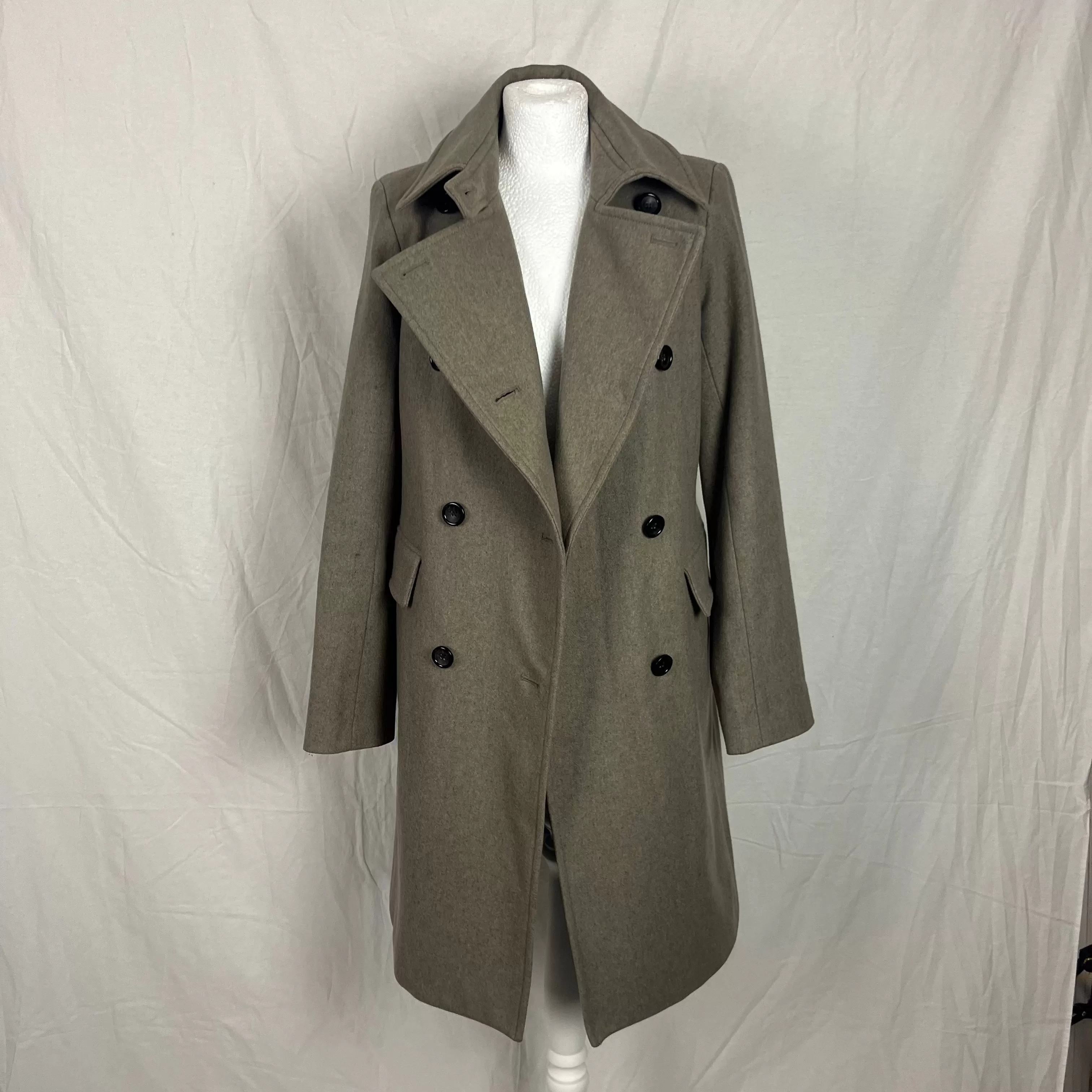 Club Monaco Greige Wool Mix Double Breasted Coat M