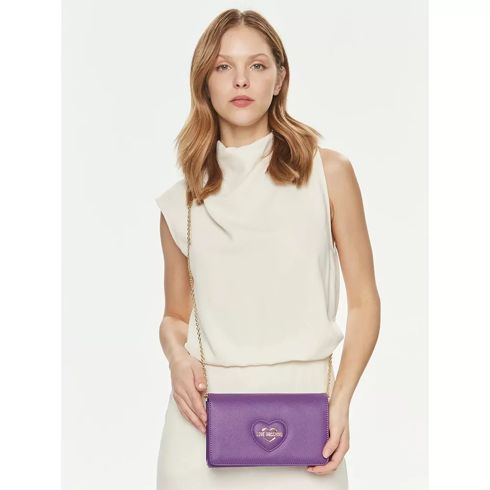 Clutch Donna con Tracolla LOVE MOSCHINO linea Sweet Heart stampa Saffiano Viola