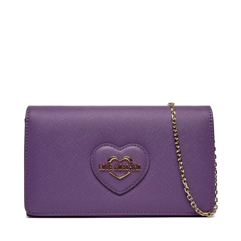 Clutch Donna con Tracolla LOVE MOSCHINO linea Sweet Heart stampa Saffiano Viola