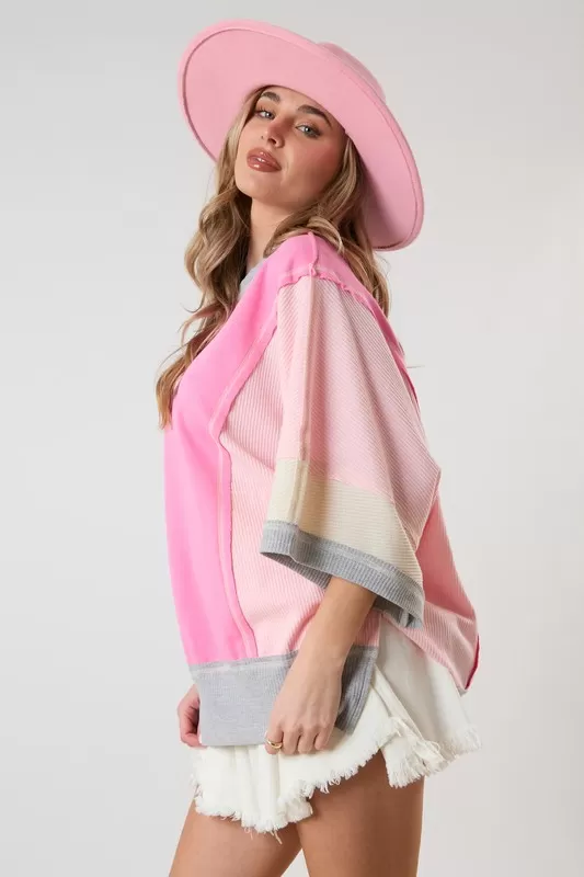 Color Block Thermal Oversized T-Shirt