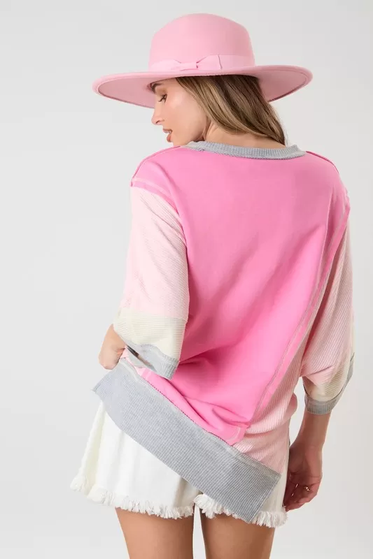 Color Block Thermal Oversized T-Shirt