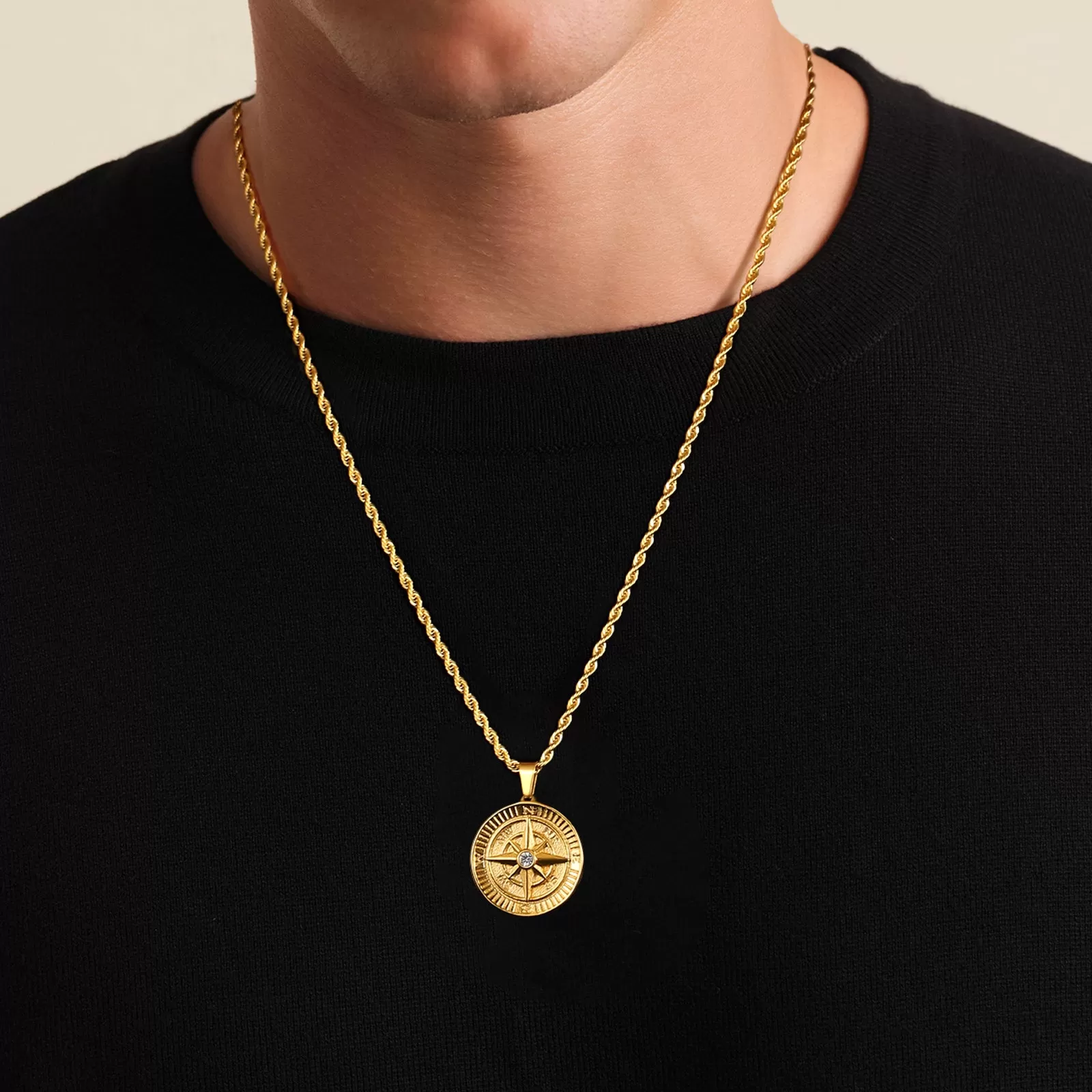 Compass Coin Pendant Necklace for Men CPLP