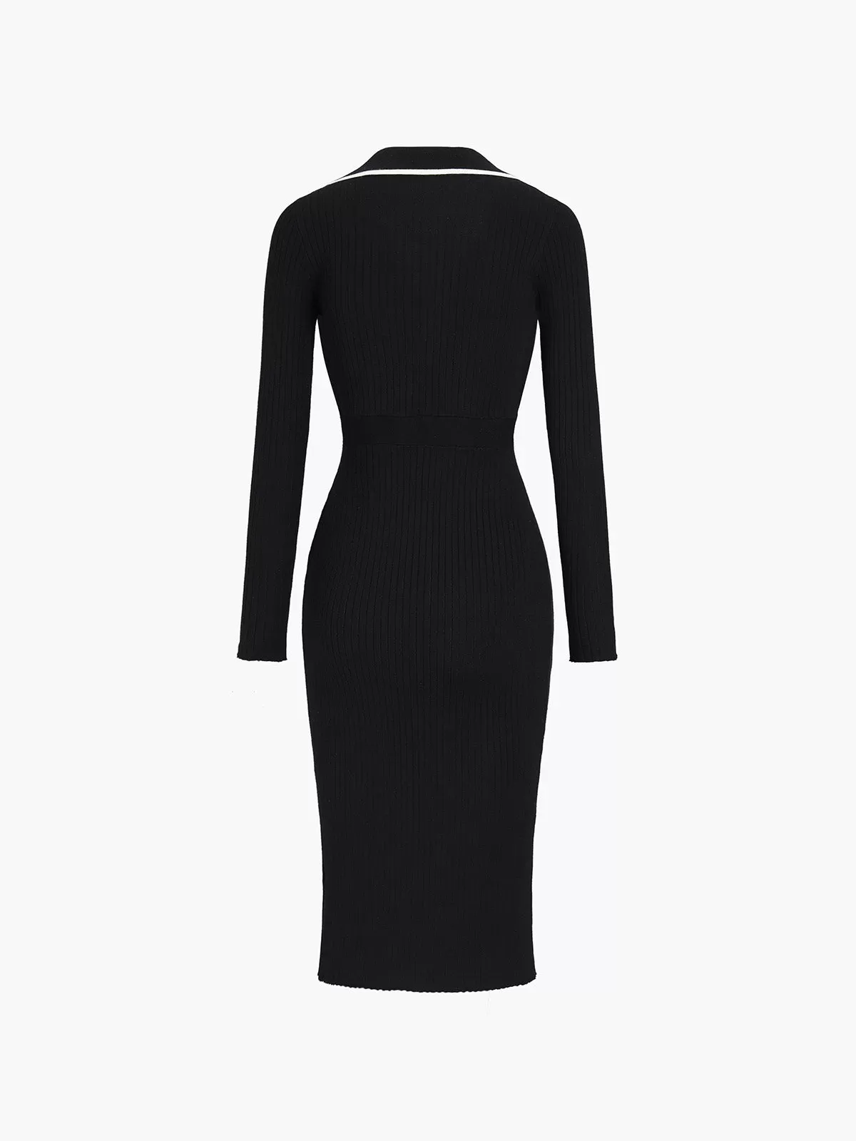 Contrast Trim Wrap Midi Knit Dress