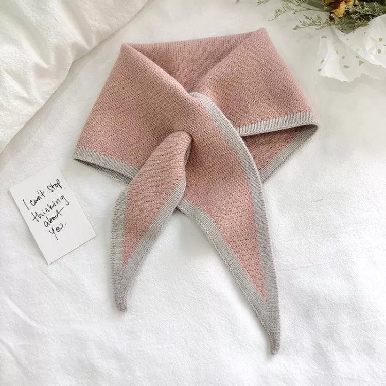 Cozy Two-Tone Woolen Knitted Triangle Scarf for Women - Perfect for Autumn & Winter