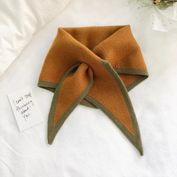 Cozy Two-Tone Woolen Knitted Triangle Scarf for Women - Perfect for Autumn & Winter