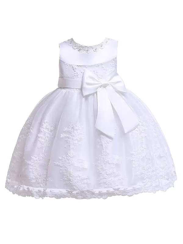 Cute Pink Little Flower Girl Dresses Lace Bow A Line Kids Short Formal Party Dress