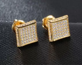 CZ Zircon Square Bling Iced Out Micro Full Paved Rhinestone Studs