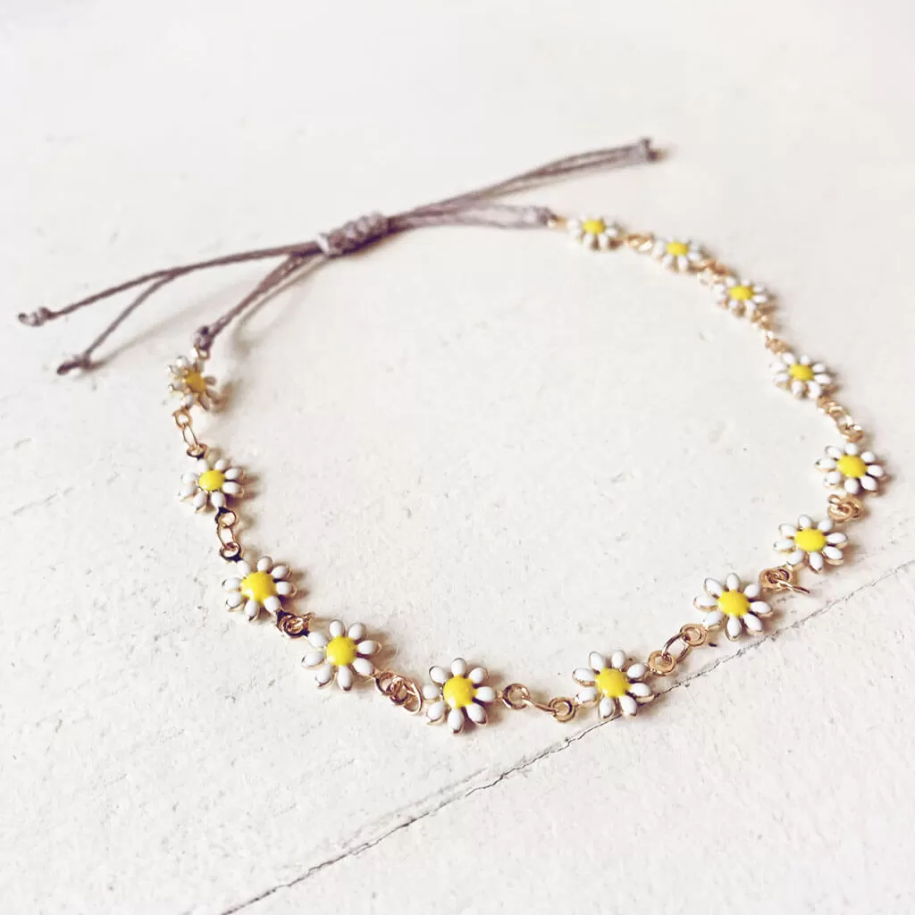 daisy chain // enamel flower and waxed cord adjustable anklet