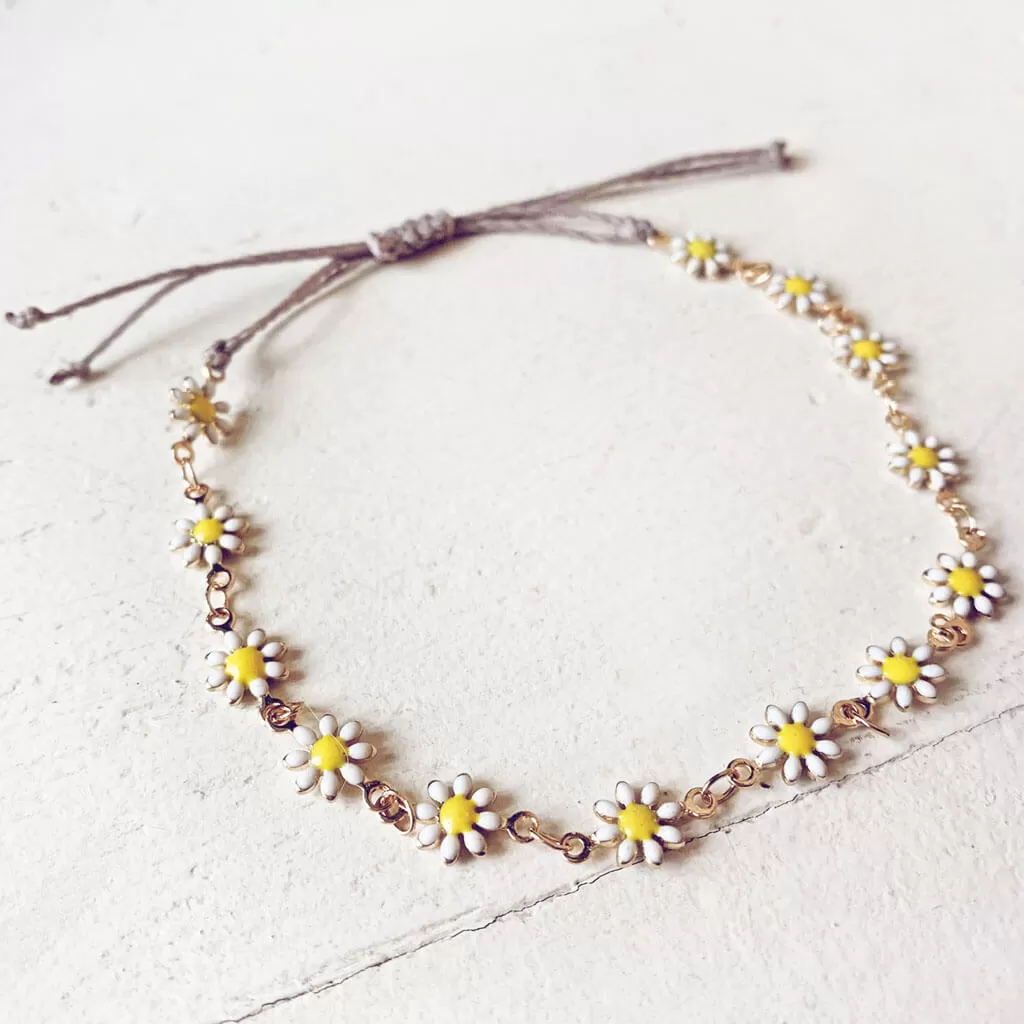 daisy chain // enamel flower and waxed cord adjustable anklet