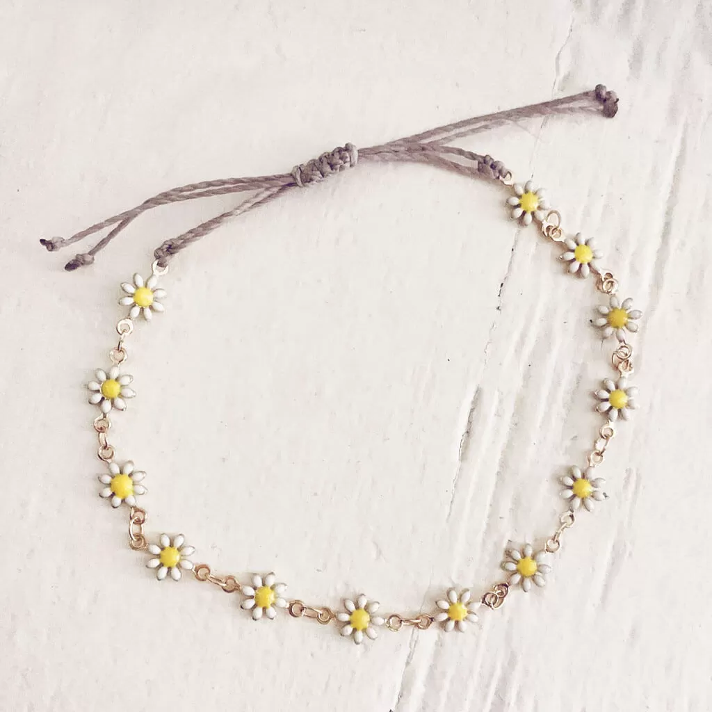 daisy chain // enamel flower and waxed cord adjustable anklet