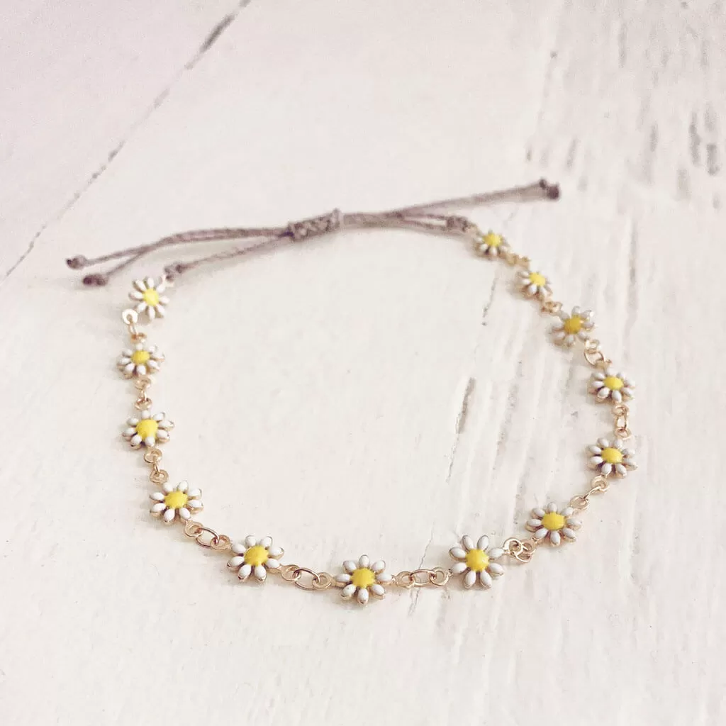 daisy chain // enamel flower and waxed cord adjustable anklet