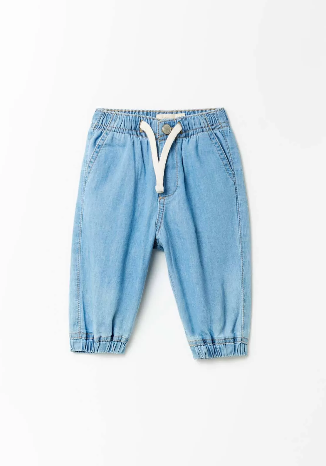 Drawstring Denim Pants - Blue